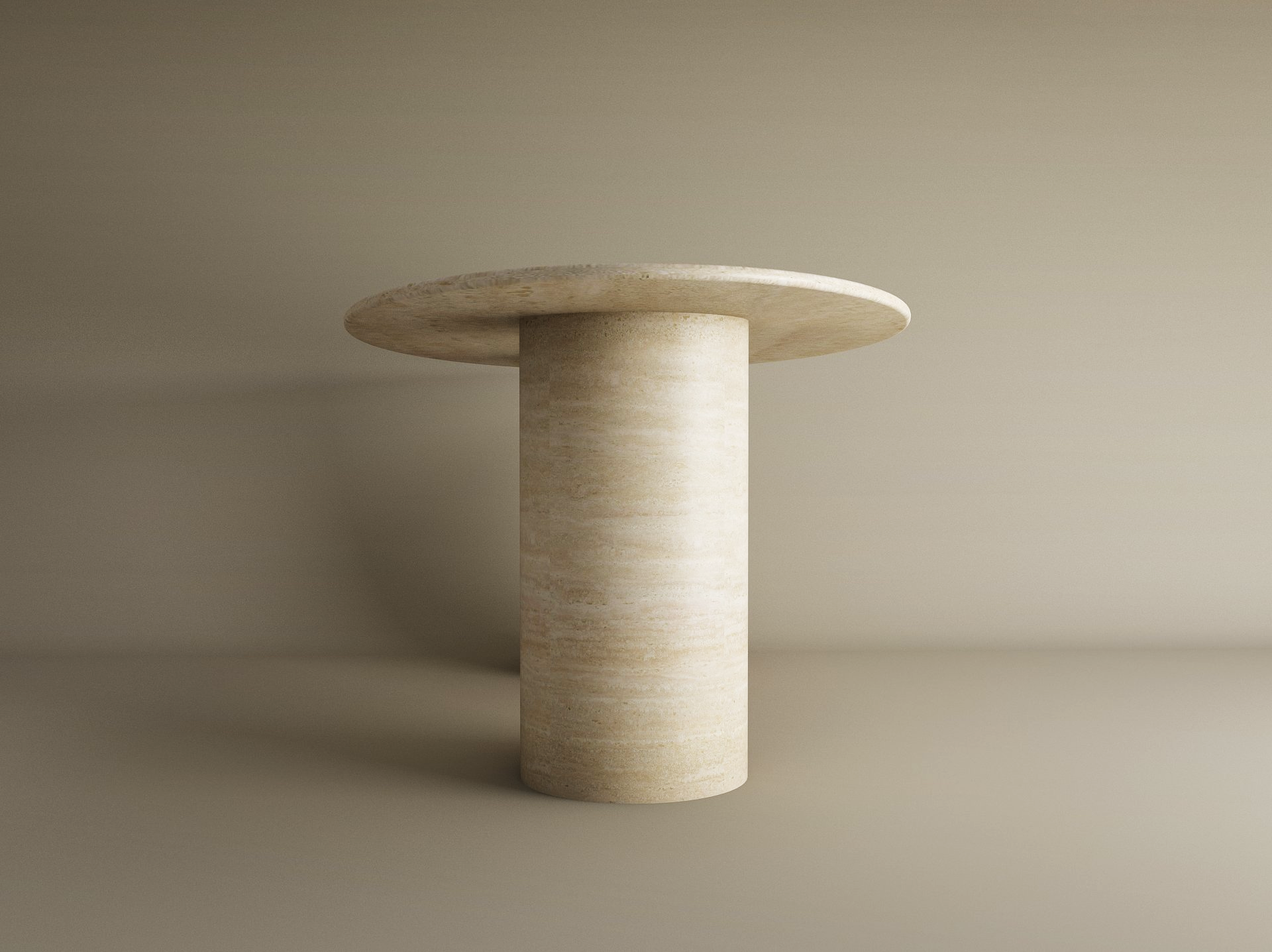 Rectangular Travertine Dining Table with Cylindrical Base