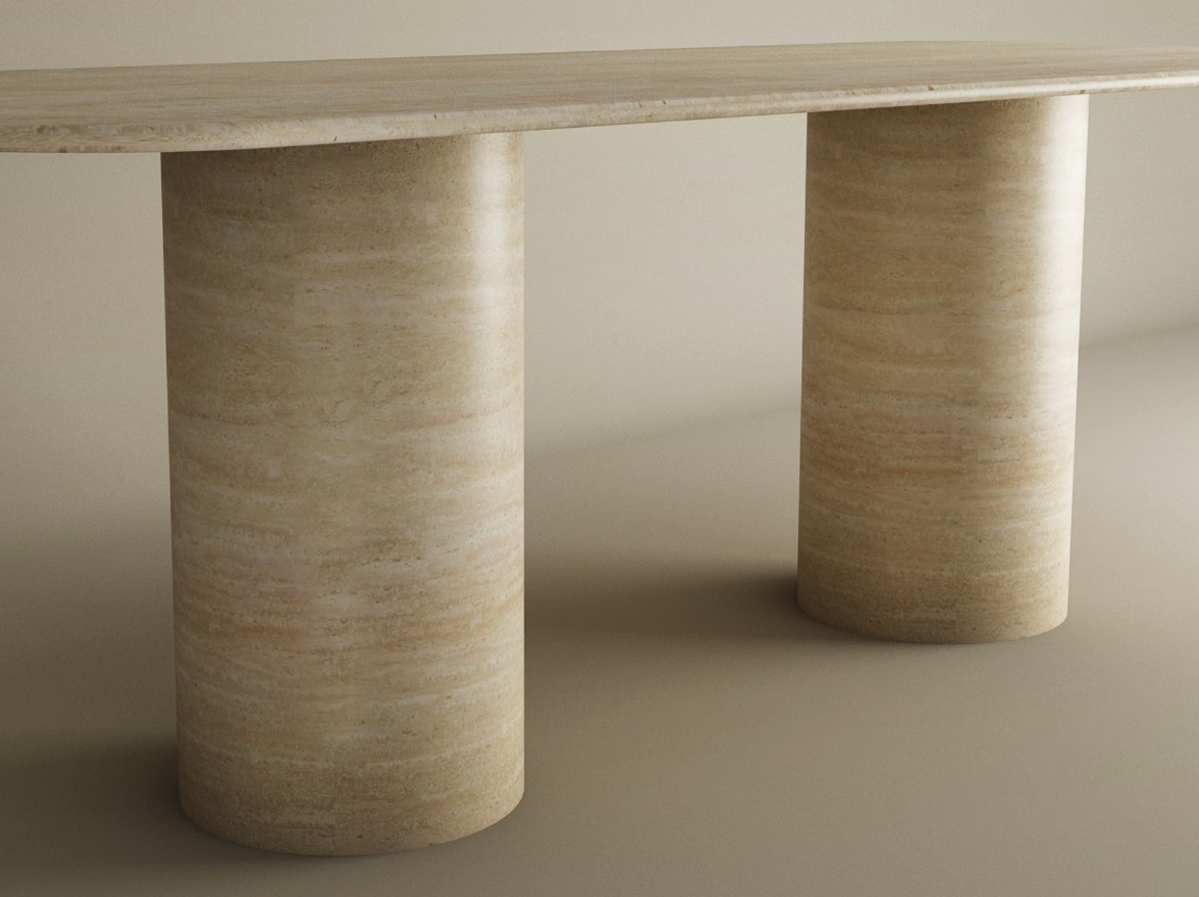 Rectangular Travertine Dining Table with Smooth Cylinder Base