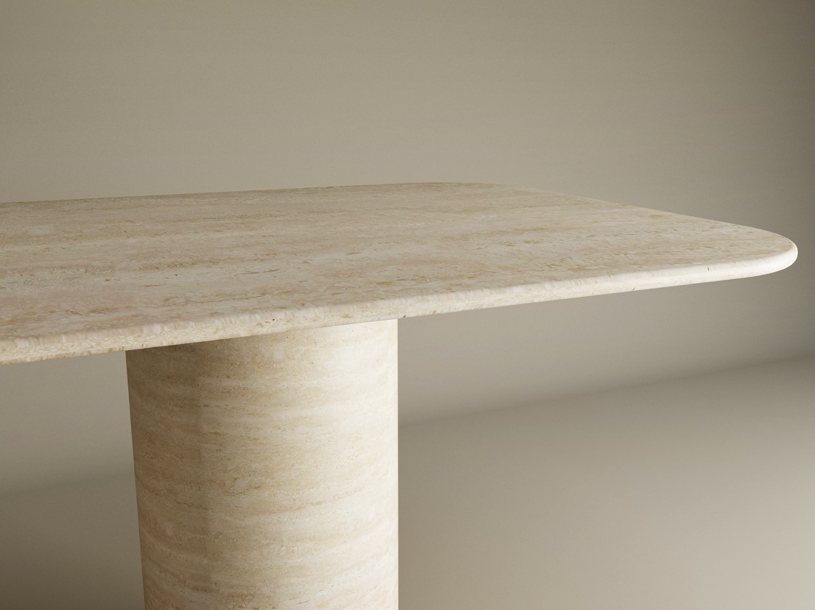 Rectangular Travertine Dining Table with Smooth Cylinder Base