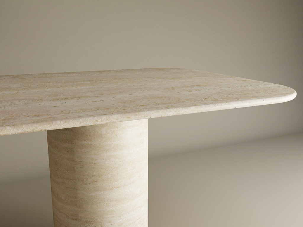 Rectangular Travertine Dining Table with Cylindrical Base