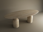 Ellips Travertine Dining Table with Sculptural Round Base- Ready to Ship