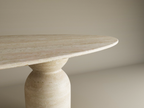 Ellips Travertine Dining Table with Sculptural Round Base- Ready to Ship