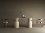 Oval Travertine Dining Table with Sculptural Round Base