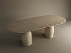 Oval Travertine Dining Table with Sculptural Round Base