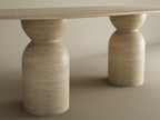 Oval Travertine Dining Table with Sculptural Round Base