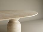 Oval Travertine Dining Table with Sculptural Round Base