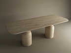 Rectangular Travertine Dining Table with Sculptural Round Base