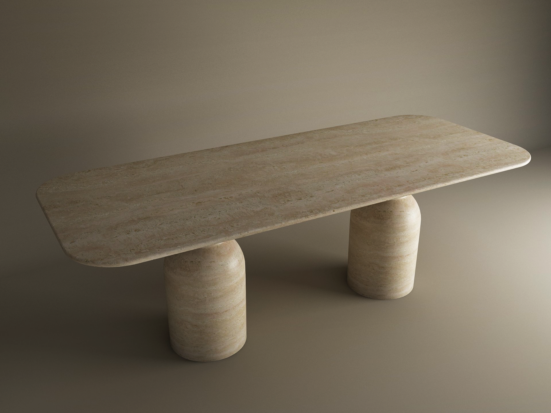 Rectangular Travertine Dining Table with Sculptural Round Base