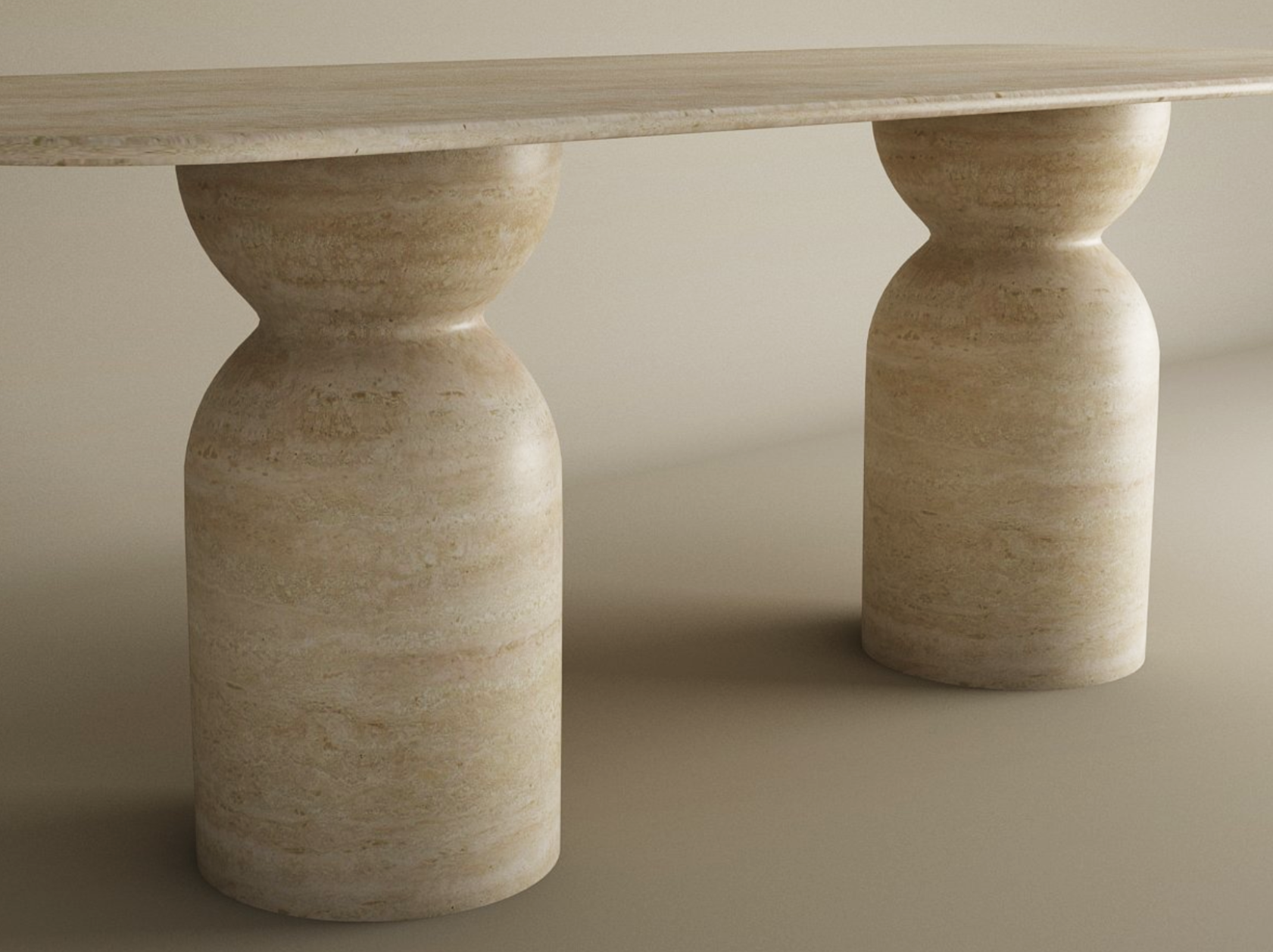 Rectangular Travertine Dining Table with Sculptural Round Base
