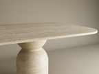 Rectangular Travertine Dining Table with Sculptural Round Base