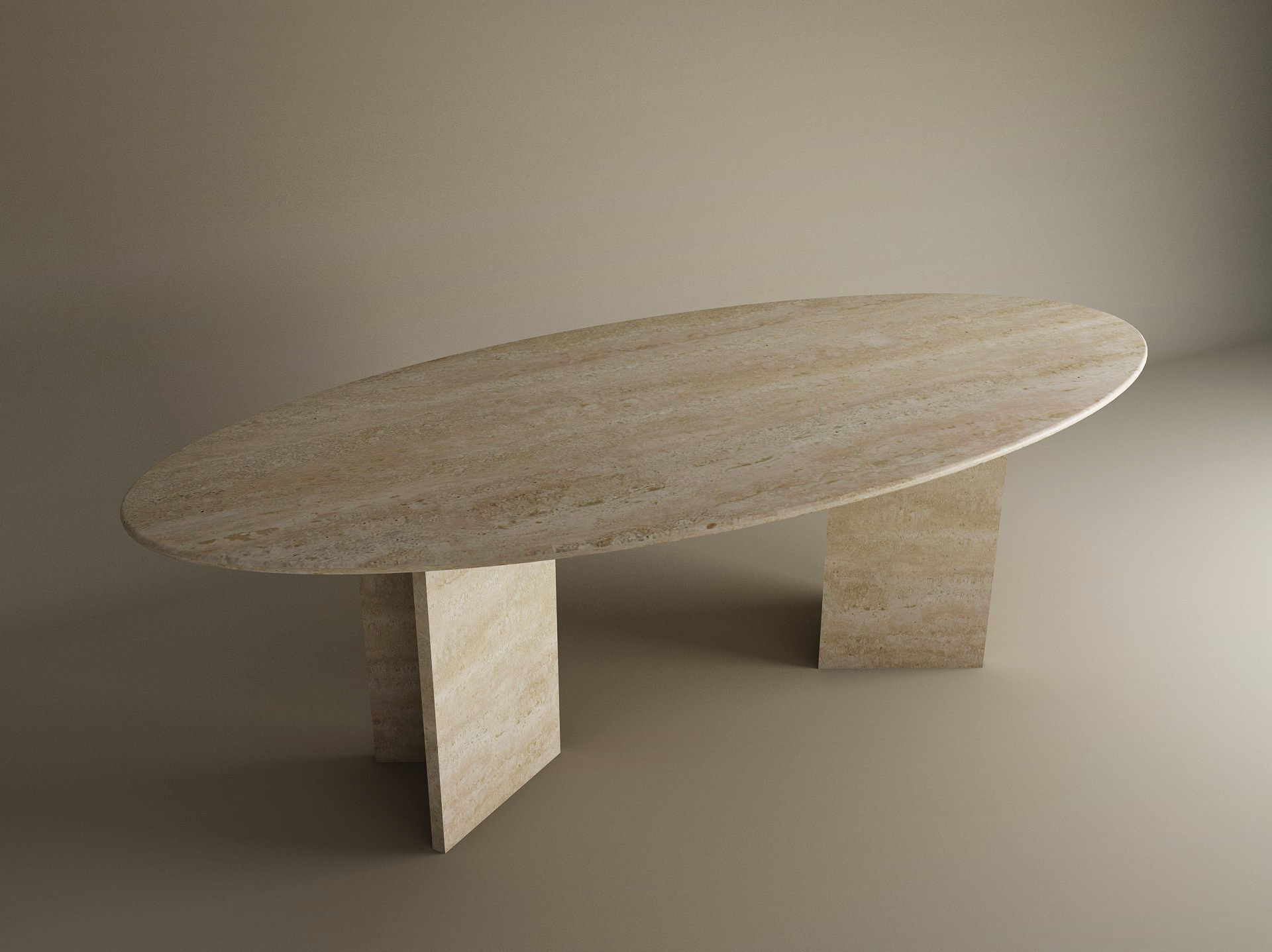 Ellips Travertine Dining Table with Split-V Pedestal Base