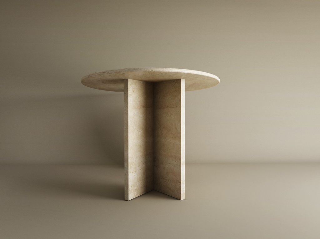 Ellips Travertine Dining Table with Split-V Pedestal Base