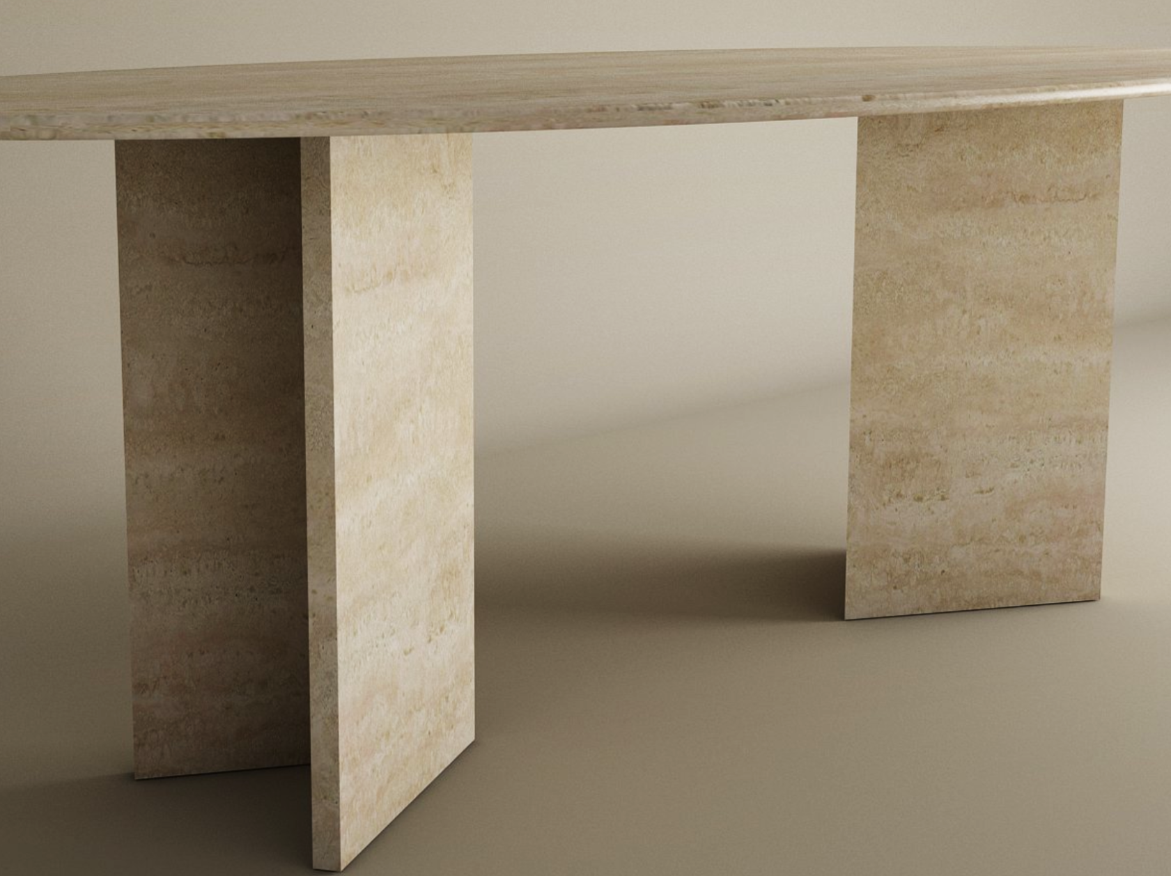 Ellips Travertine Dining Table with Split-V Pedestal Base