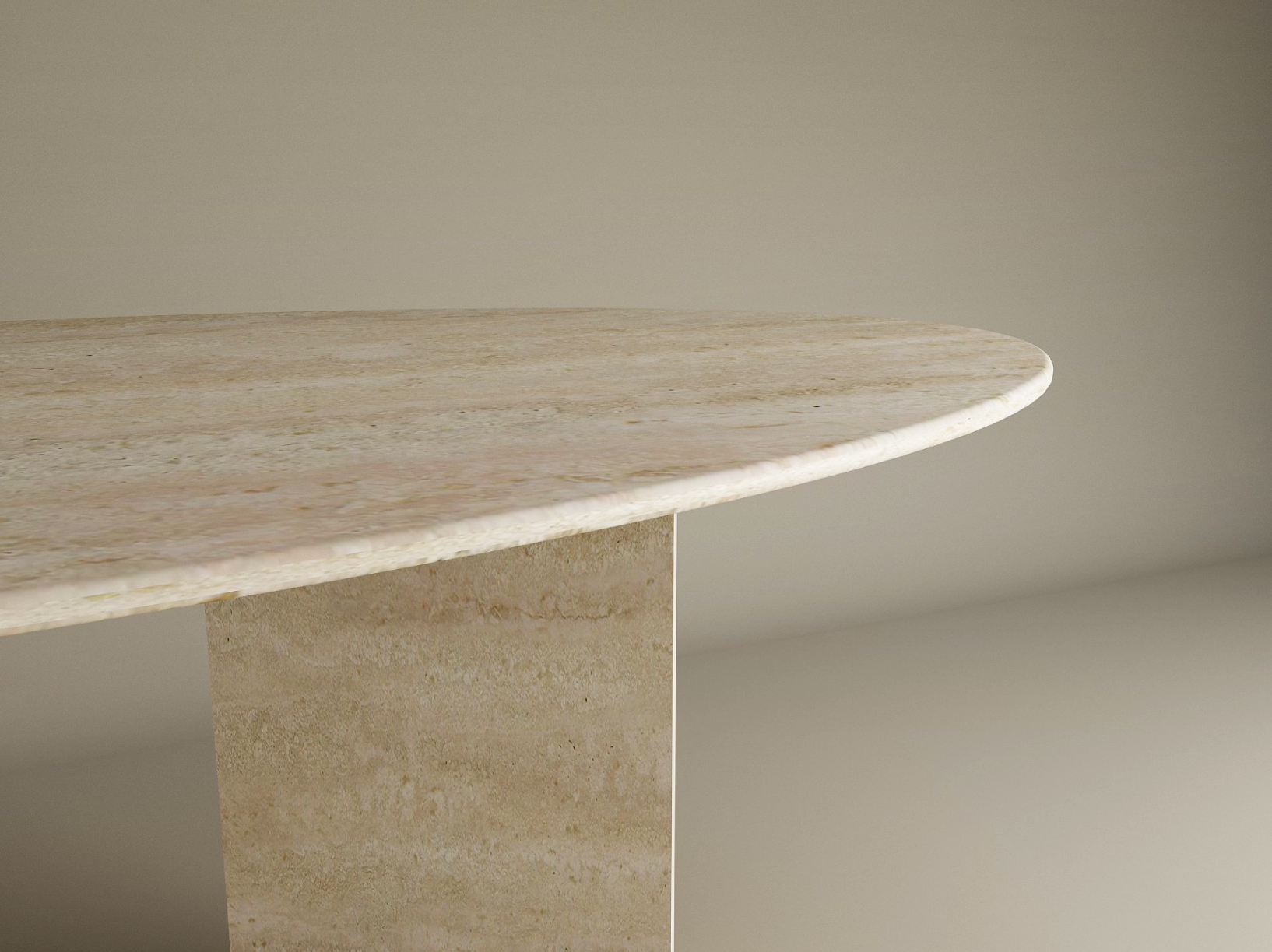 Ellips Travertine Dining Table with Split-V Pedestal Base