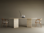 Oval Travertine Dining Table with Split-V Pedestal Base