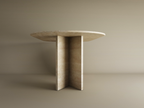 Oval Travertine Dining Table with Split-V Pedestal Base