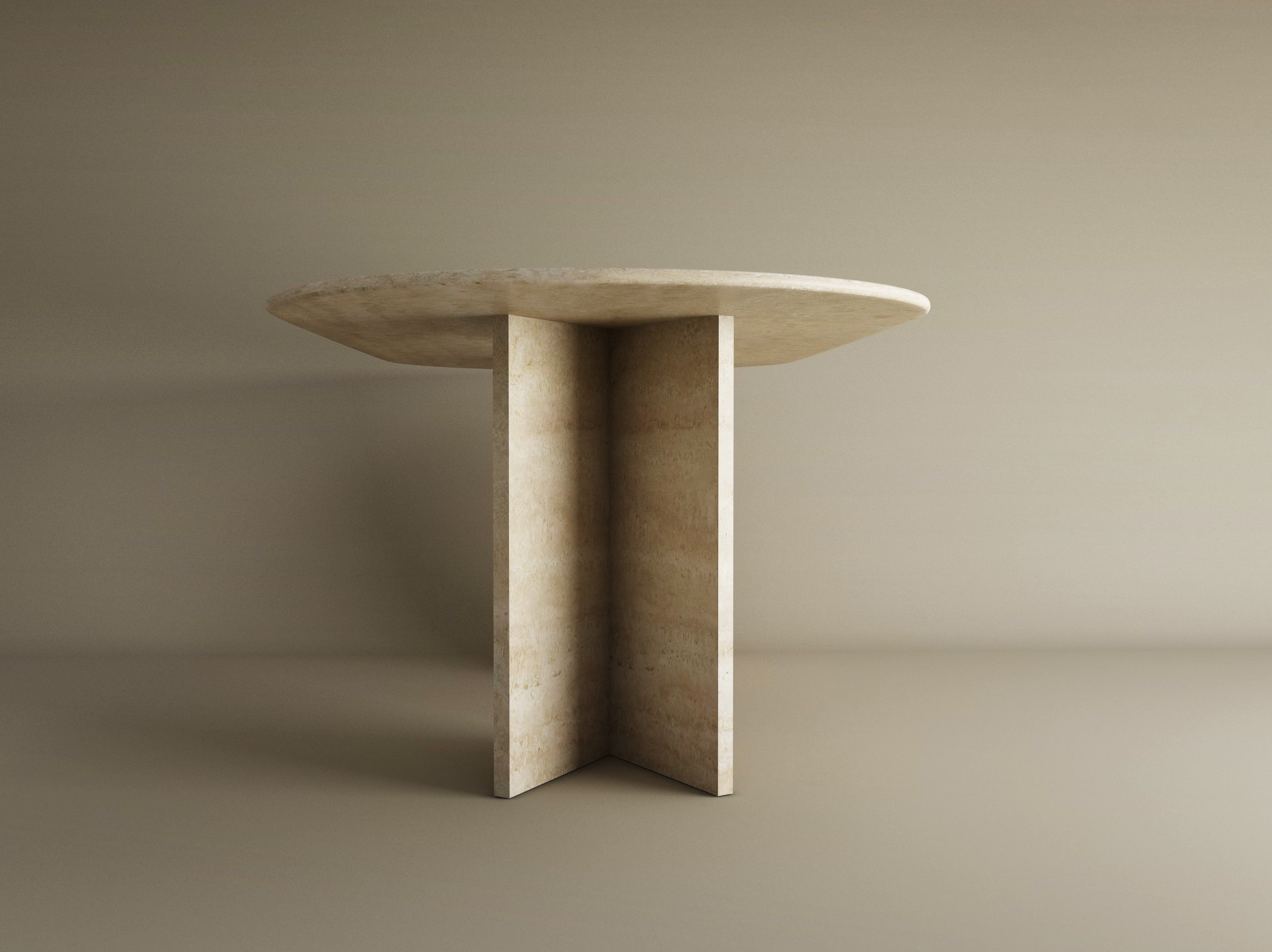 Oval Travertine Dining Table with Split-V Pedestal Base