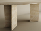 Oval Travertine Dining Table with Split-V Pedestal Base