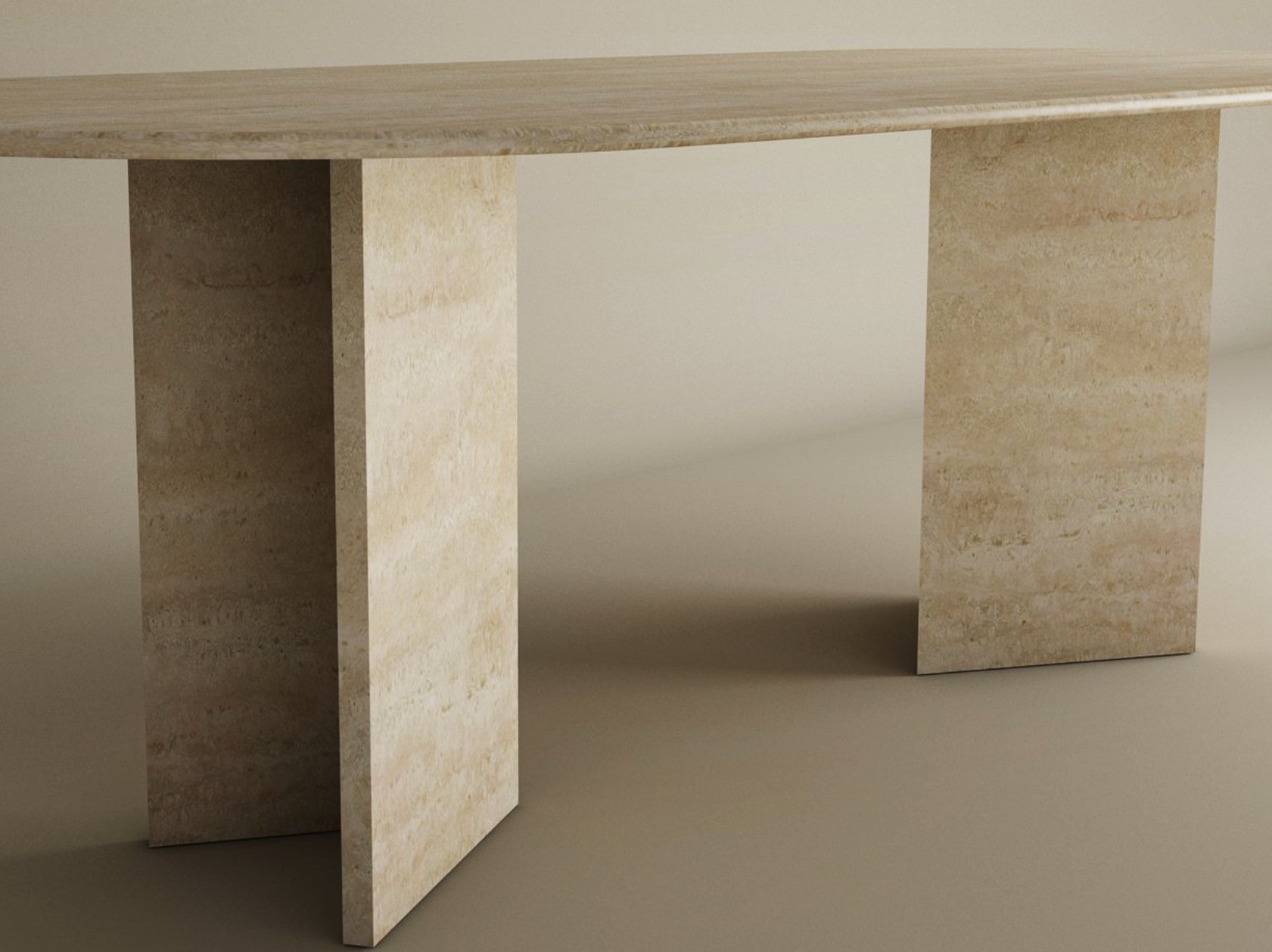 Oval Travertine Dining Table with Split-V Pedestal Base