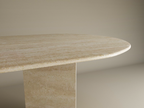 Oval Travertine Dining Table with Split-V Pedestal Base