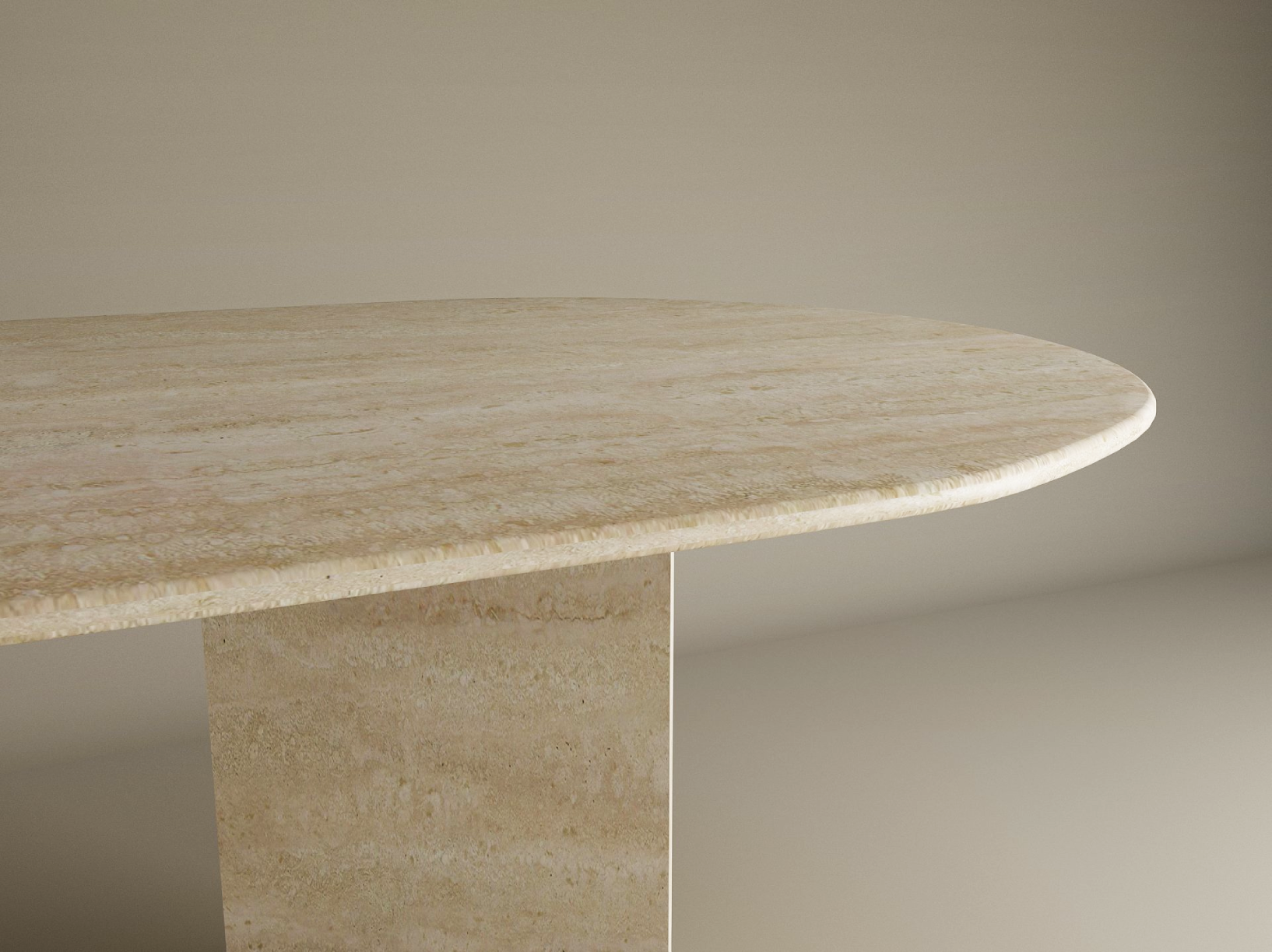 Oval Travertine Dining Table with Split-V Pedestal Base