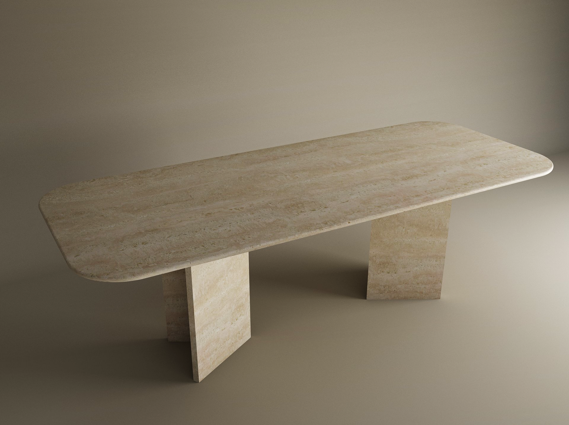 Rectangular Travertine Dining Table with Split-V Pedestal Base