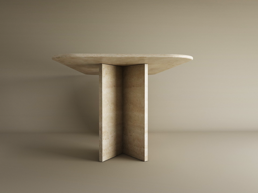 Rectangular Travertine Dining Table with Split-V Pedestal Base