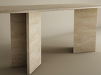 Rectangular Travertine Dining Table with Split-V Pedestal Base