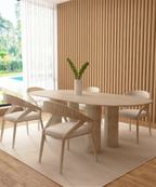 Oval Travertine Dining Table with Cylindrical Base