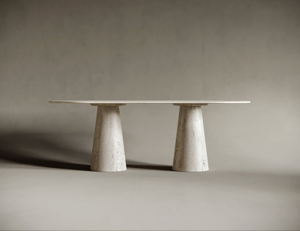 Oval Travertine Dining Table - Conical Legs