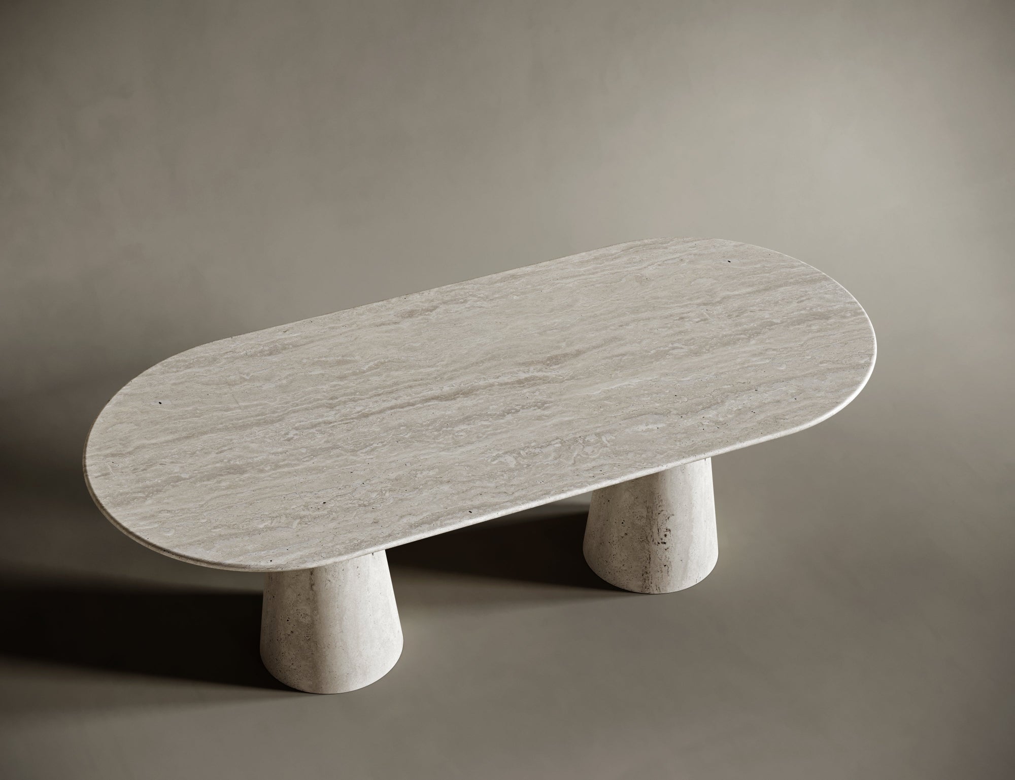 Oval Travertine Dining Table - Conical Legs