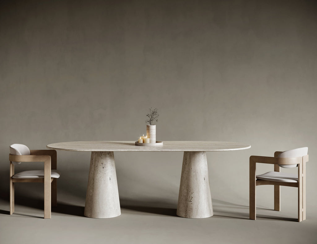 Oval Travertine Dining Table - Conical Legs