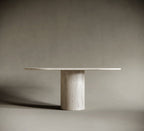 Oval One Leg Travertine Dining Table - Cylindrical Leg