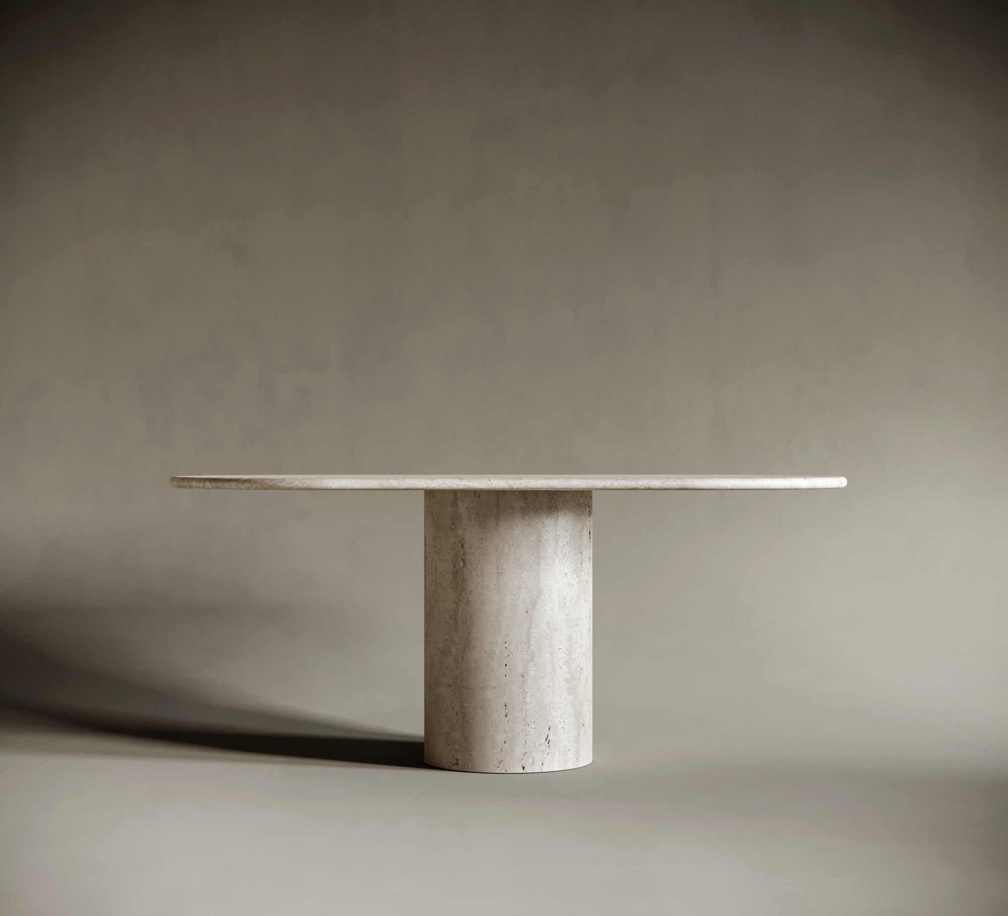 Oval One Leg Travertine Dining Table - Cylindrical Leg