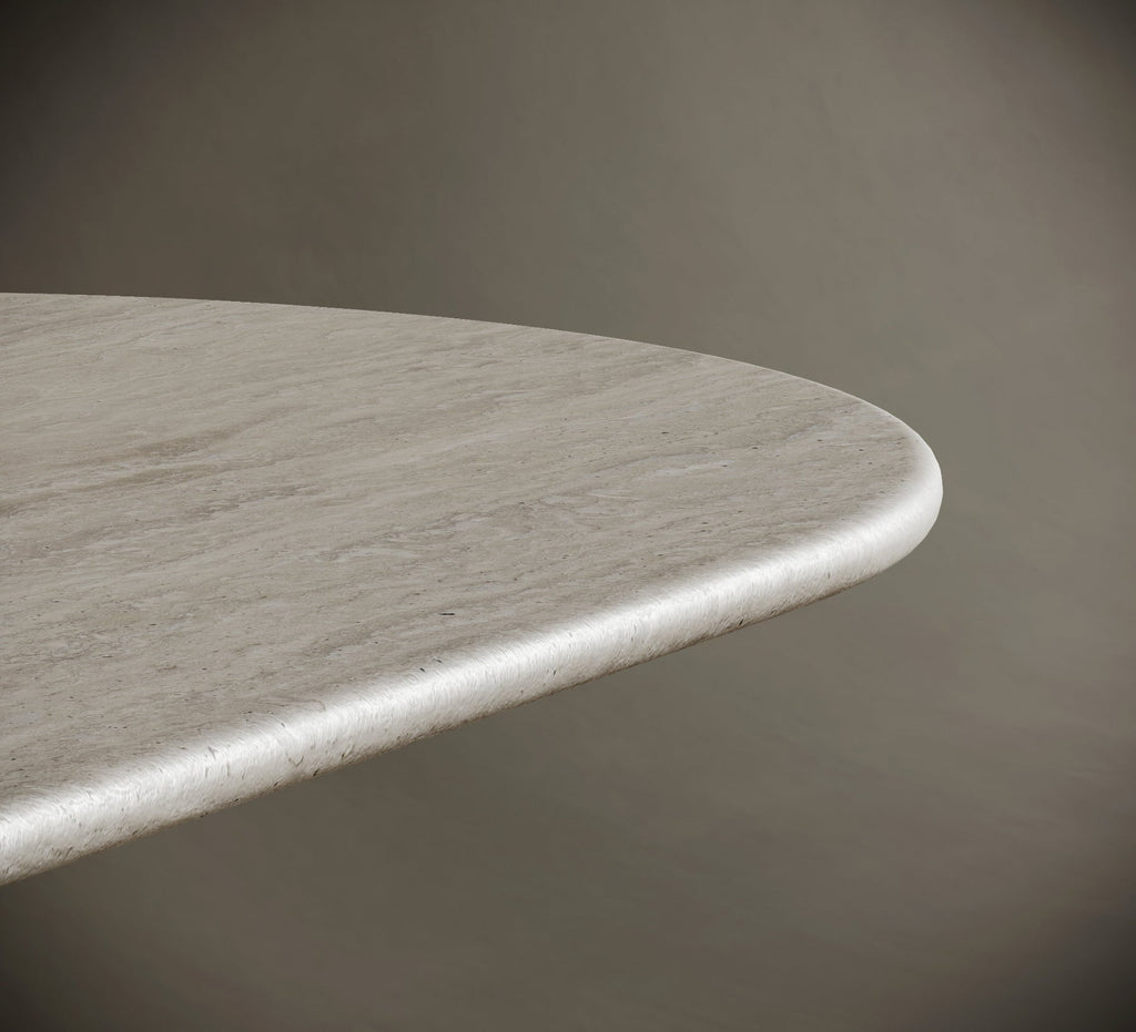 Oval One Leg Travertine Dining Table - Cylindrical Leg