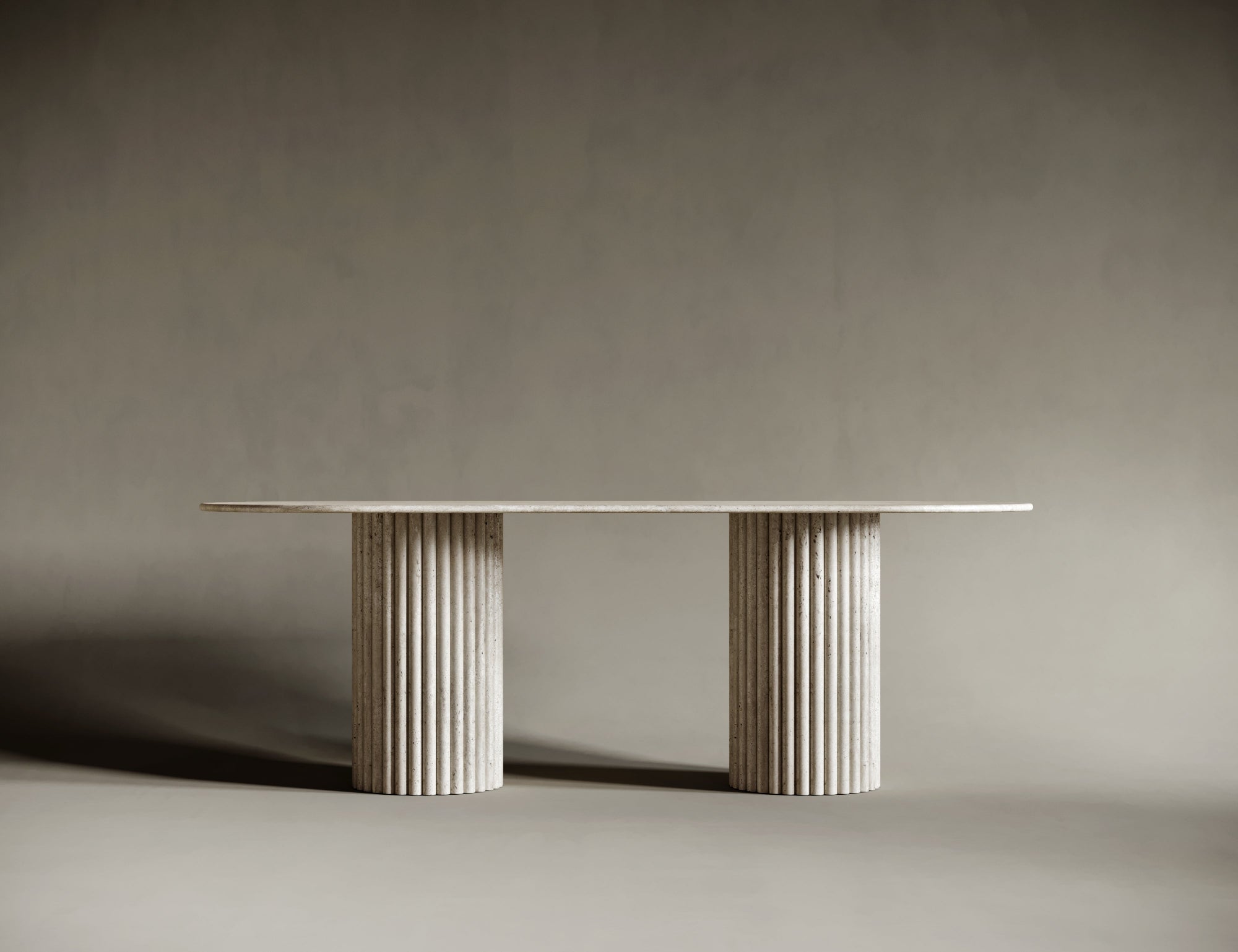 Oval Travertine Dining Table - Fluted Legs
