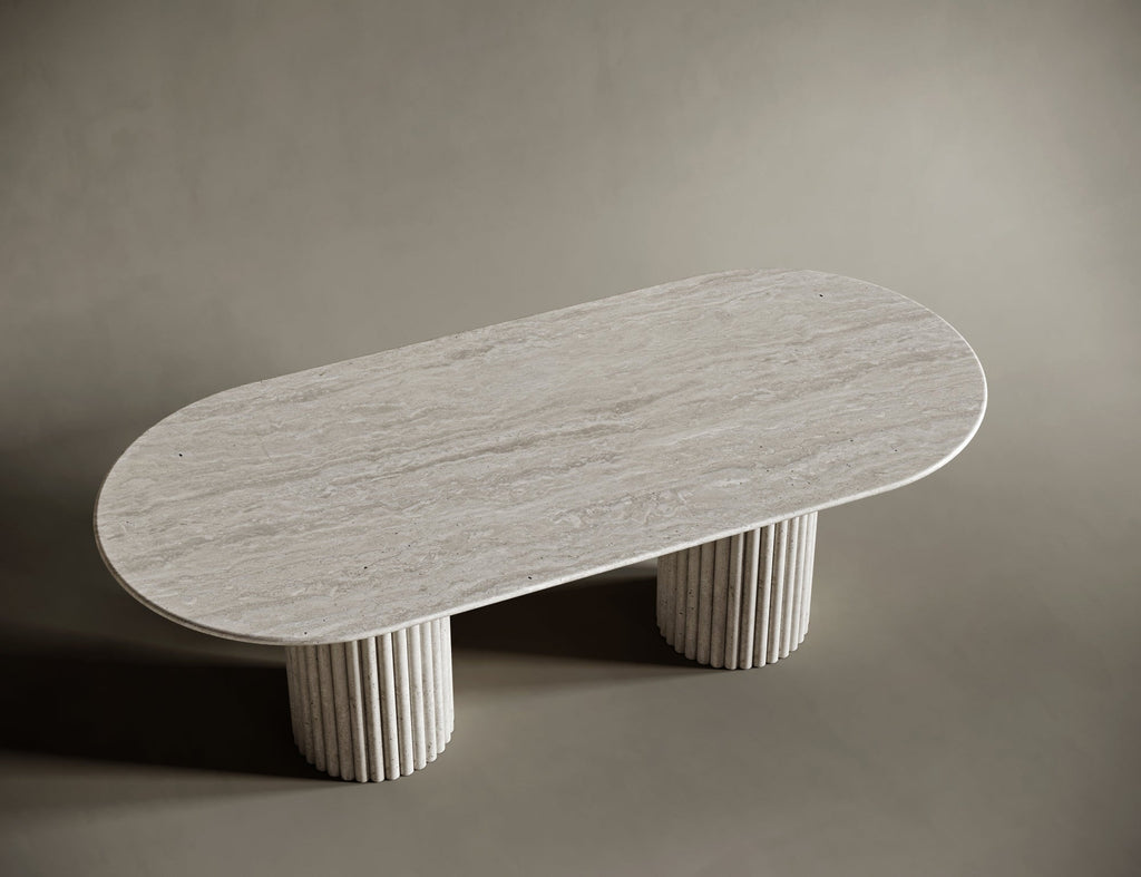 Oval Travertine Dining Table - Fluted Legs