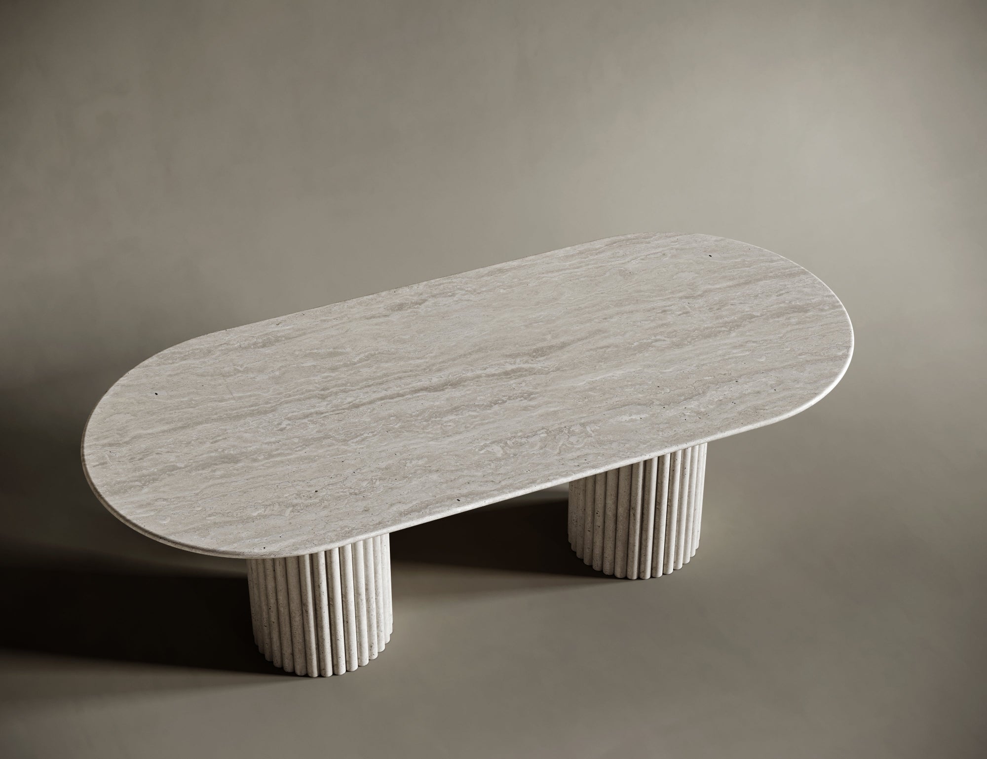 Oval Travertine Dining Table - Fluted Legs
