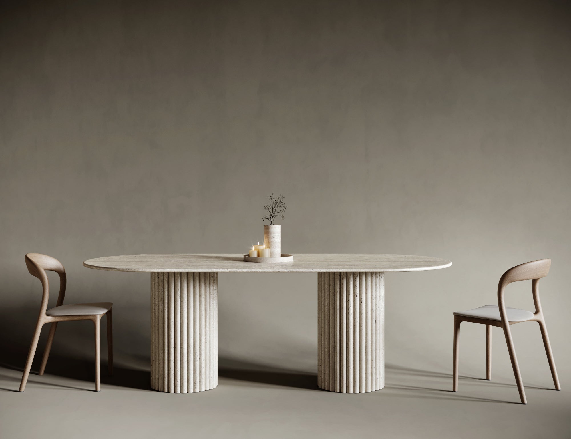 Oval Travertine Dining Table - Fluted Legs