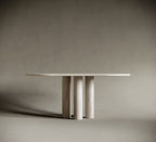 Oval Four Legs Travertine Dining Table - Four Cylindrical Legs