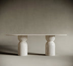 Oval Travertine Dining Table  - Hourglass Legs