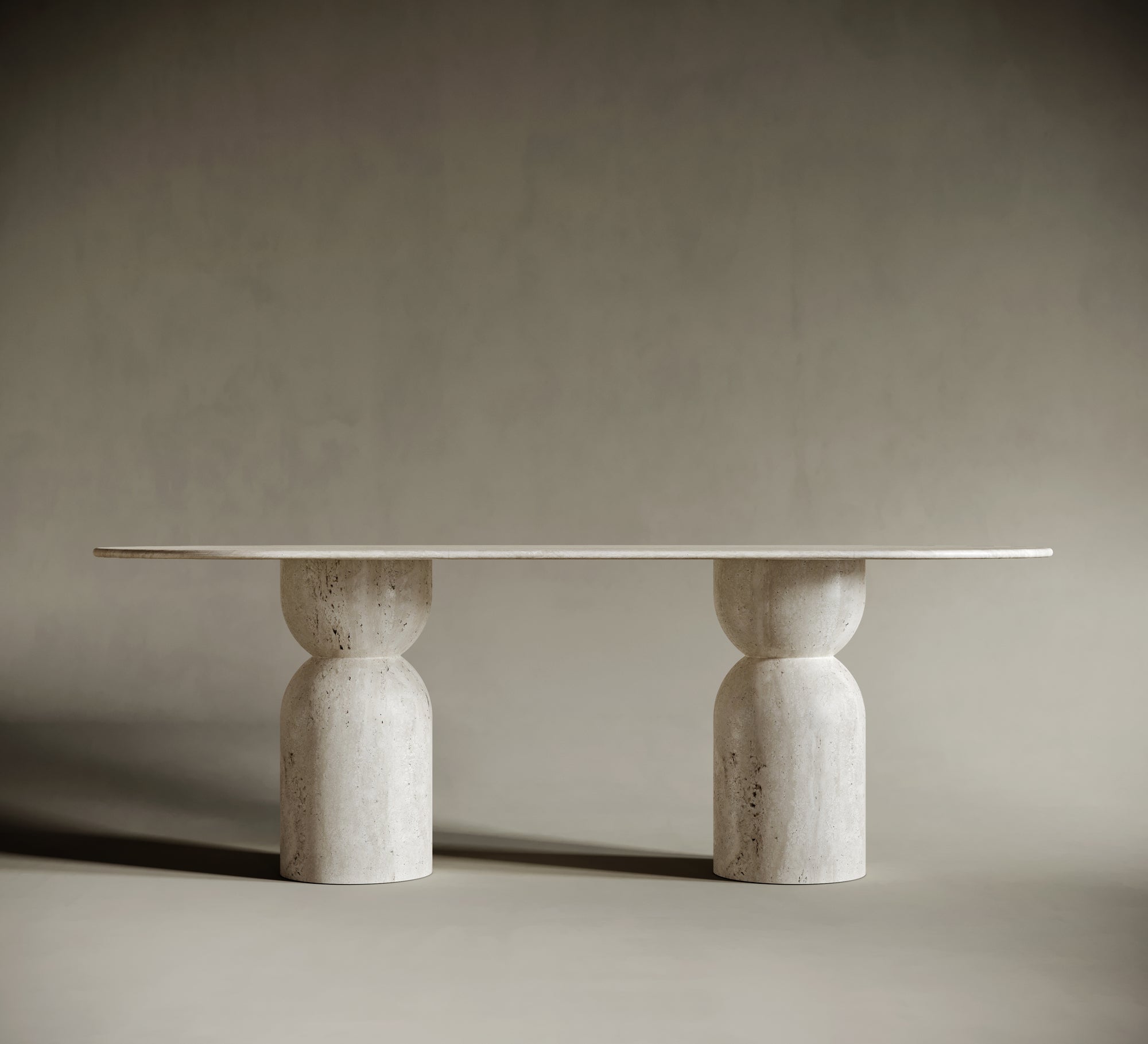 Oval Travertine Dining Table  - Hourglass Legs
