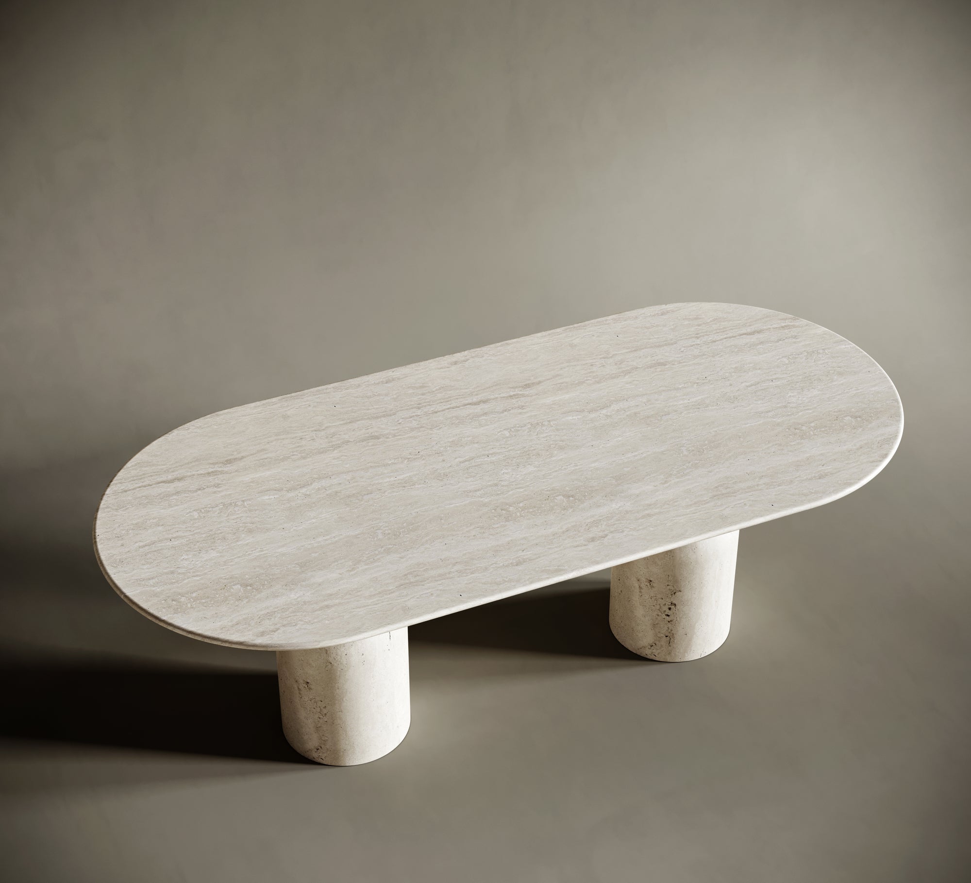 Oval Travertine Dining Table  - Hourglass Legs