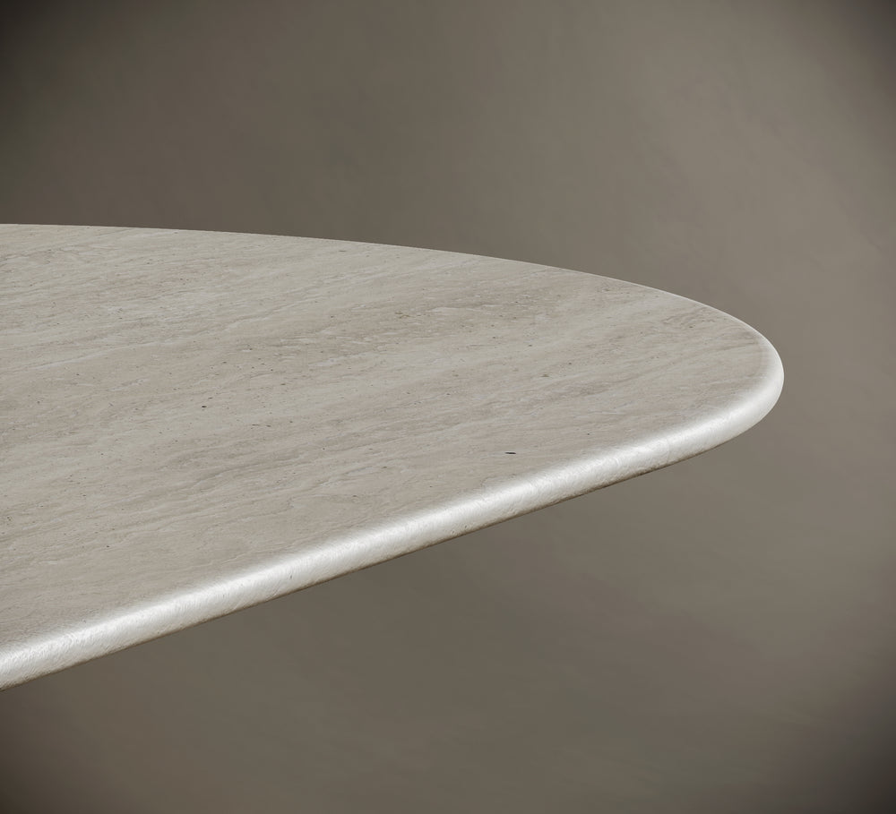 Oval Travertine Dining Table  - Hourglass Legs