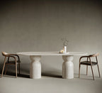 Oval Travertine Dining Table  - Hourglass Legs
