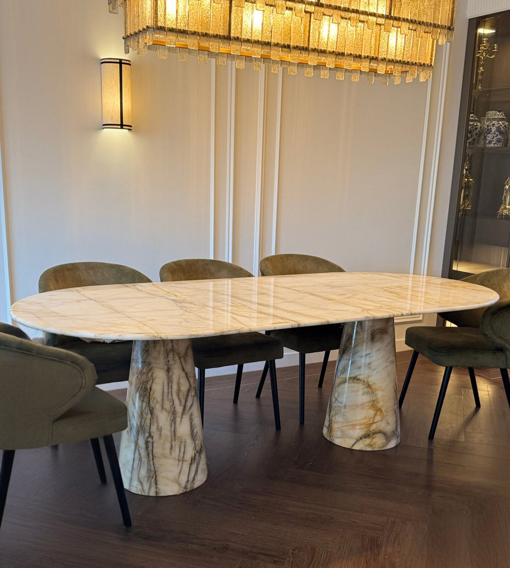 Oval Travertine Dining Table - Conical Legs