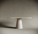Oval One Leg Travertine Dining Table - Conical Leg