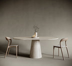 Oval One Leg Travertine Dining Table - Conical Leg