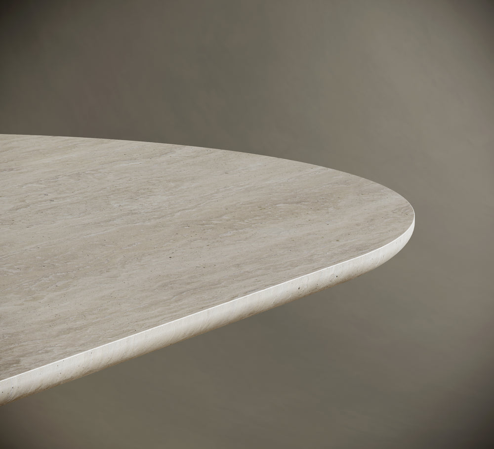 Oval Travertine Dining Table - Oval Block Leg