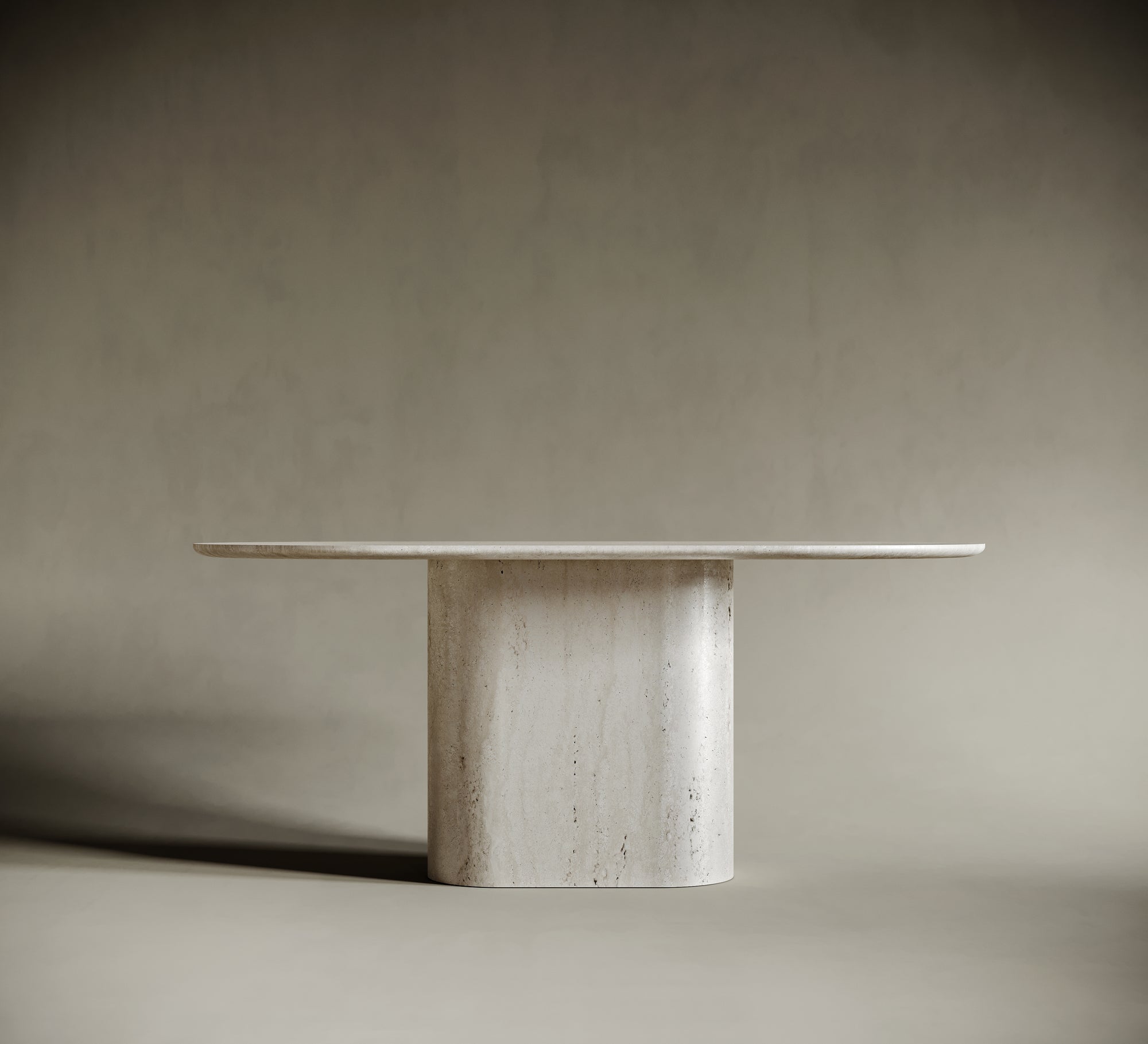 Oval Travertine Dining Table - Oval Block Leg